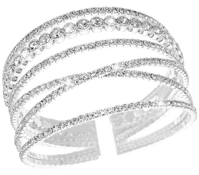 Suyi Rhinestone Bracelet for Women Silver Multilayer Cuff Bracelet Craystal Braidal Bracelets Silver 3 - Image 1