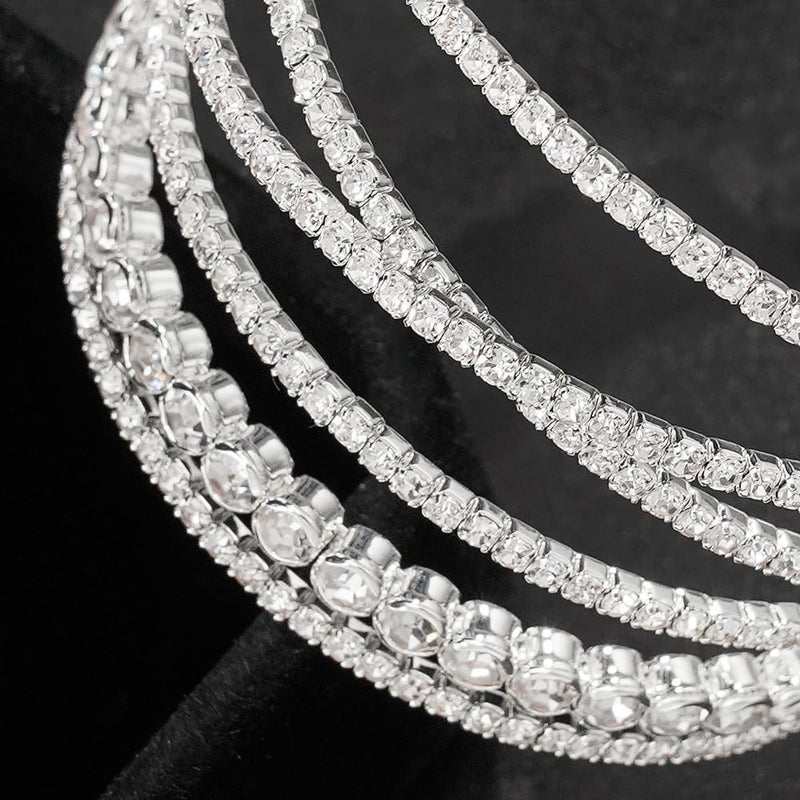 Suyi Rhinestone Bracelet for Women Silver Multilayer Cuff Bracelet Craystal Braidal Bracelets Silver 3 - Image 4