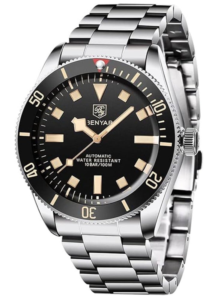 BENYAR Men's Automatic Watch, Classic Stainless Steel Wristwatch, 100M Deep Waterproof, High-Quality Movement, Elegant Business Wrist Watch, BY-5179M Black - Image 1