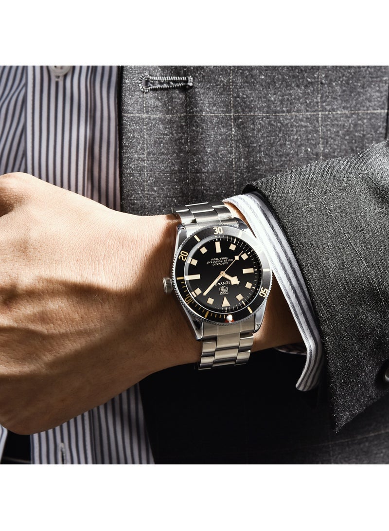 BENYAR Men's Automatic Watch, Classic Stainless Steel Wristwatch, 100M Deep Waterproof, High-Quality Movement, Elegant Business Wrist Watch, BY-5179M Black - Image 2