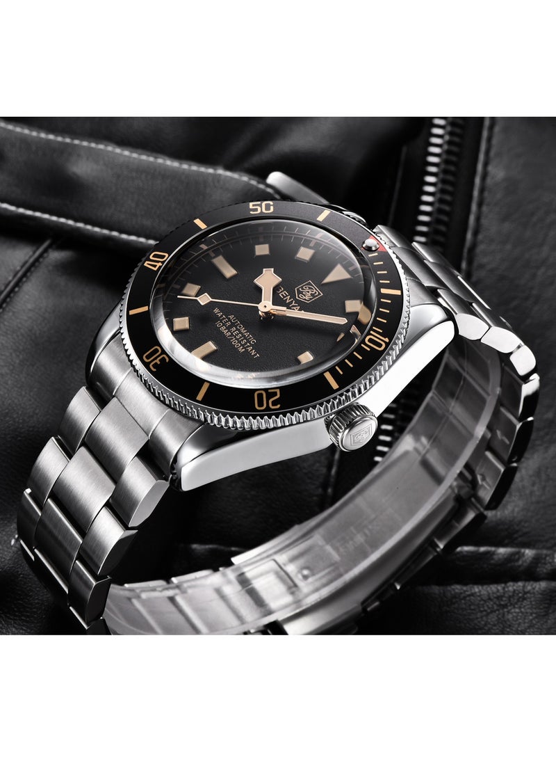 BENYAR Men's Automatic Watch, Classic Stainless Steel Wristwatch, 100M Deep Waterproof, High-Quality Movement, Elegant Business Wrist Watch, BY-5179M Black - Image 3