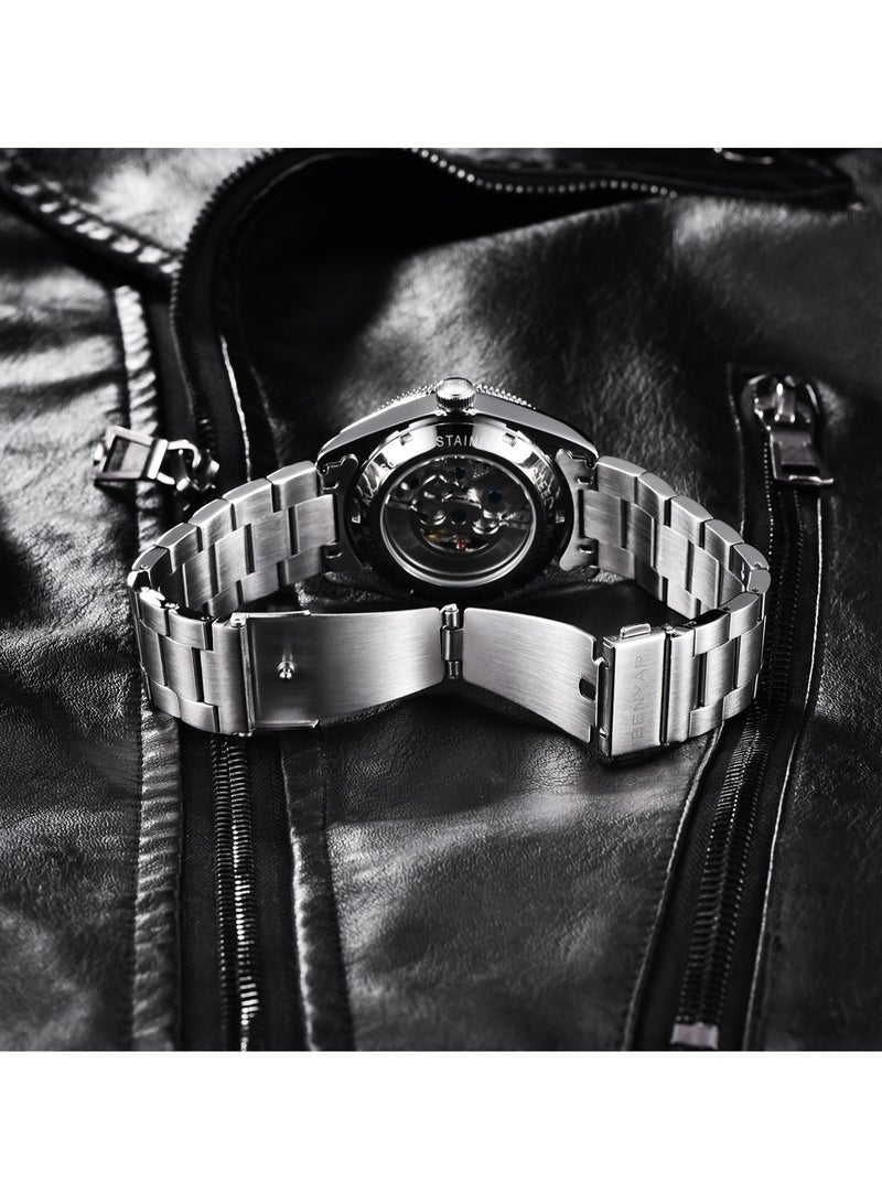 BENYAR Men's Automatic Watch, Classic Stainless Steel Wristwatch, 100M Deep Waterproof, High-Quality Movement, Elegant Business Wrist Watch, BY-5179M Black - Image 5