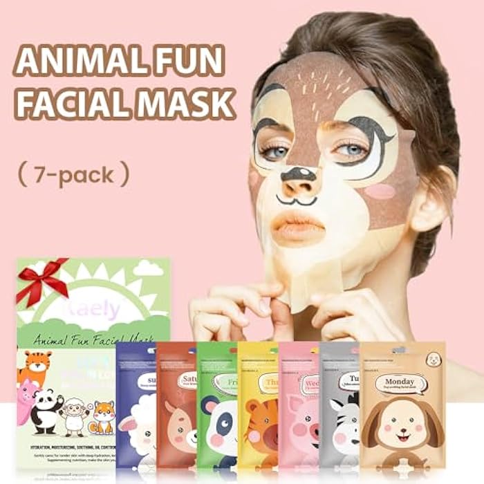 HHLTOH Animal Character Sheet Mask 7 Pack – Cute Hydrating Facial Masks, Spa Party Favors, Sleepover Essentials, Korean Skincare, Fun Face Masks, Vegan & Cruelty-Free - Image 2