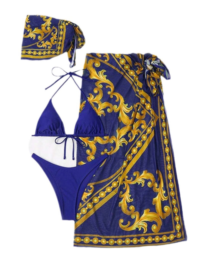 4pcs new swimsuit mesh cover-up skirt printed bikini swimsuit set  - Image 1