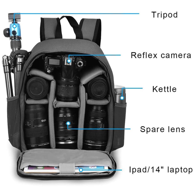 CADeN Camera Backpack Bag Professional for DSLR/SLR Mirrorless Camera Waterproof, Camera Case Compatible for Sony Canon Nikon Camera and Lens Tripod Accessories Gray - Image 3