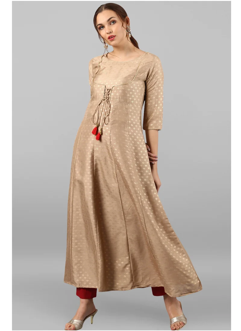 كولابا Beige Foil Printed Anarkali Kurta Long