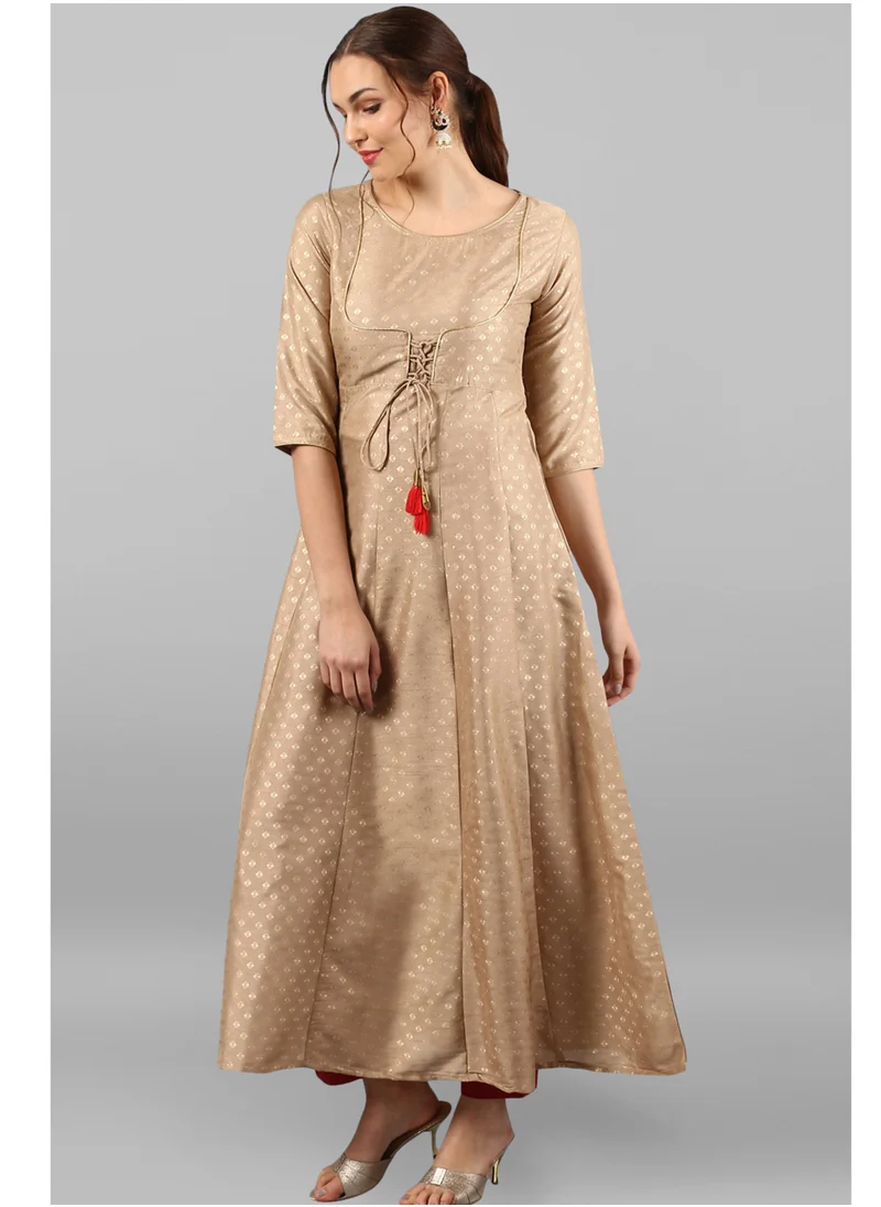 كولابا Beige Foil Printed Anarkali Kurta Long