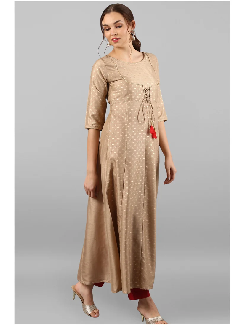 كولابا Beige Foil Printed Anarkali Kurta Long