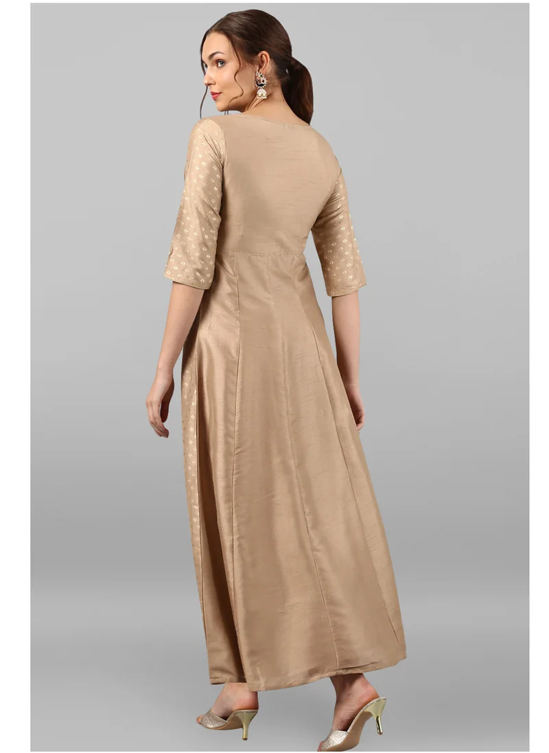 كولابا Beige Foil Printed Anarkali Kurta Long