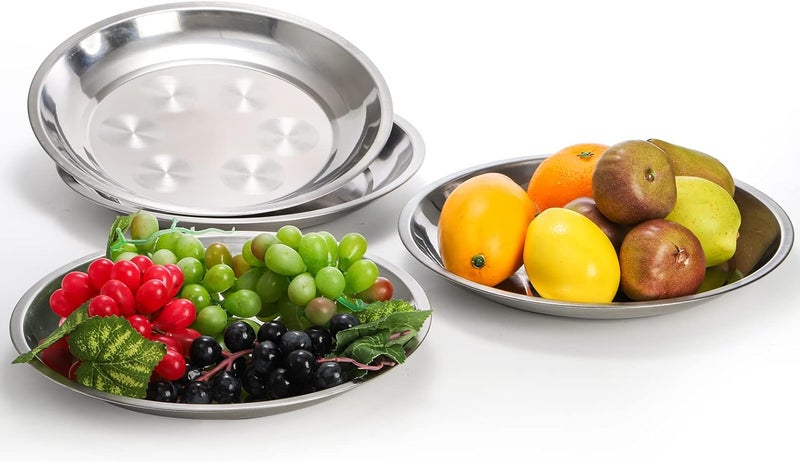 WUWEOT 10 Pack Stainless Steel Dinner Plates 10 Round Kitchen Metal Dish Plates RustProof Camping Serving Plates for BBQ Snack Salad Appetizer Fruit Cookies - Image 4
