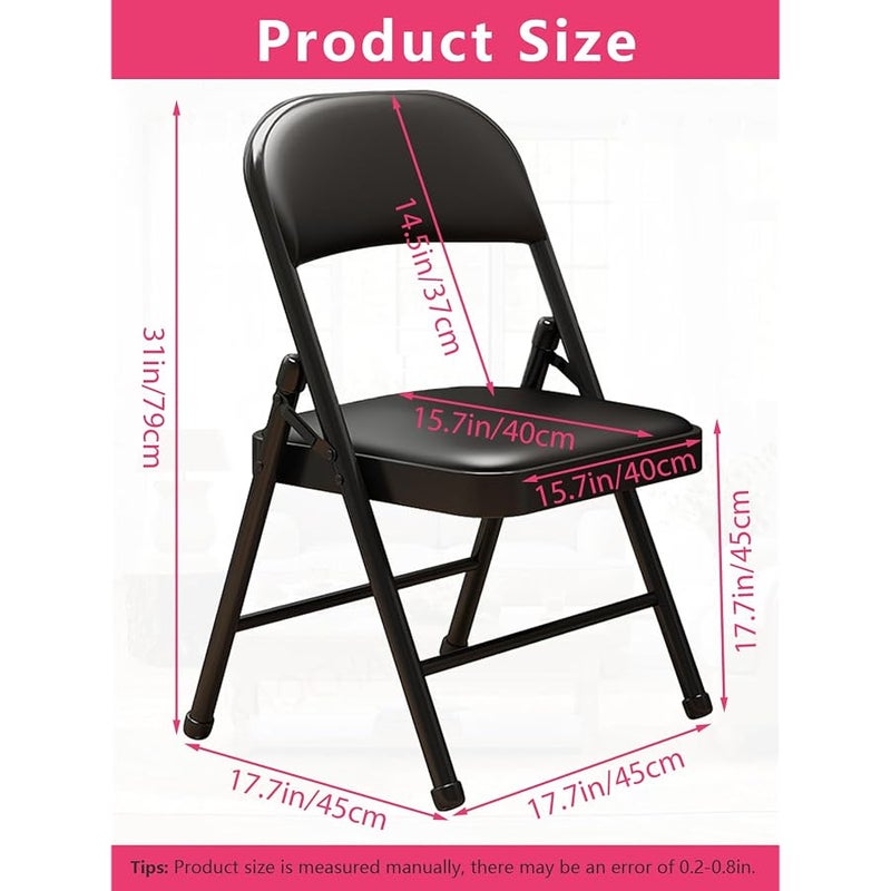 KAOCHA 1 Pack Bulk Folding Chairs with Padded Cushion, Single Black Steel Metal Frame Foldable Chair for Indoor and Outdoor, Portable Stackable Commercial Seat for Bedroom Patio Party Event - Image 2