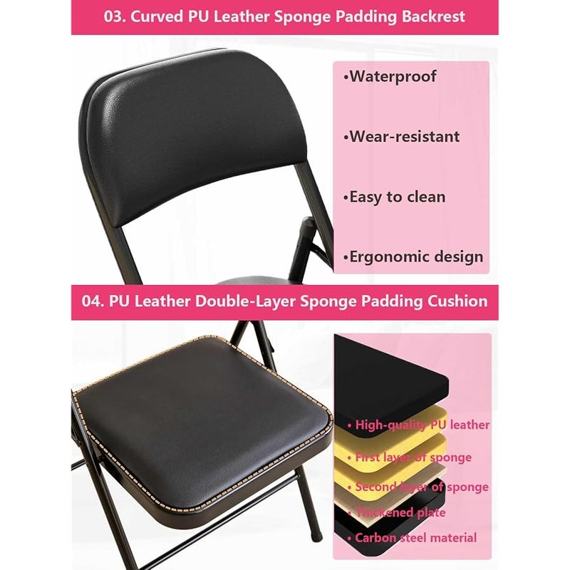 KAOCHA 1 Pack Bulk Folding Chairs with Padded Cushion, Single Black Steel Metal Frame Foldable Chair for Indoor and Outdoor, Portable Stackable Commercial Seat for Bedroom Patio Party Event - Image 4