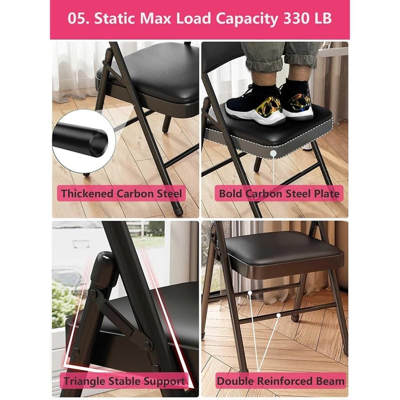 KAOCHA 1 Pack Bulk Folding Chairs with Padded Cushion, Single Black Steel Metal Frame Foldable Chair for Indoor and Outdoor, Portable Stackable Commercial Seat for Bedroom Patio Party Event - Image 5