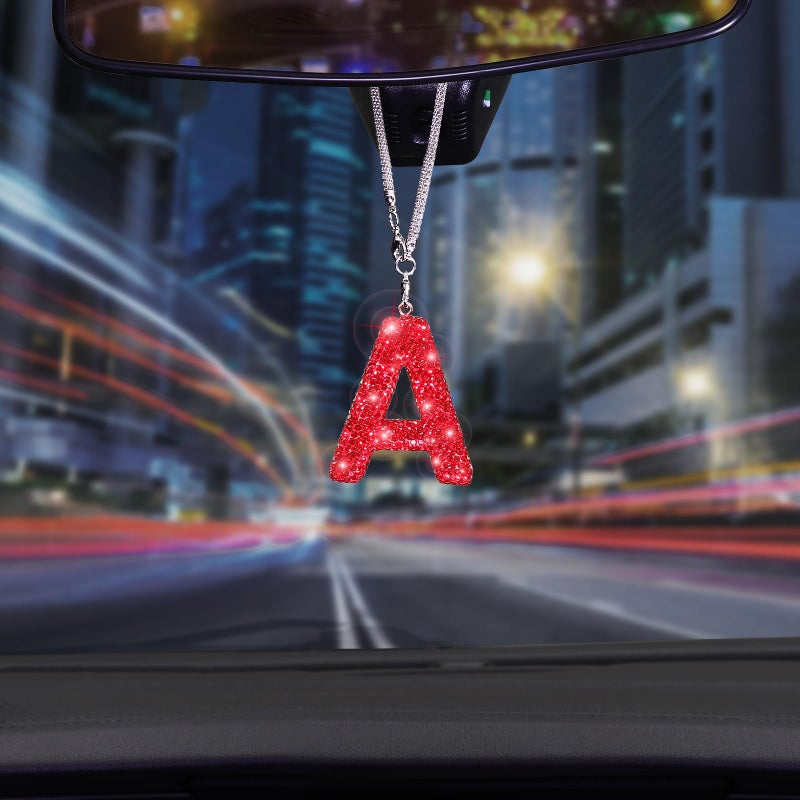 ToBeQueen Red Bling Hanging Car Accessories Diamond Crystal Rhinestone Car Mirror Hanging Letter A Pendant Cute Lucky Red Bling Car Ornament for Women RedA