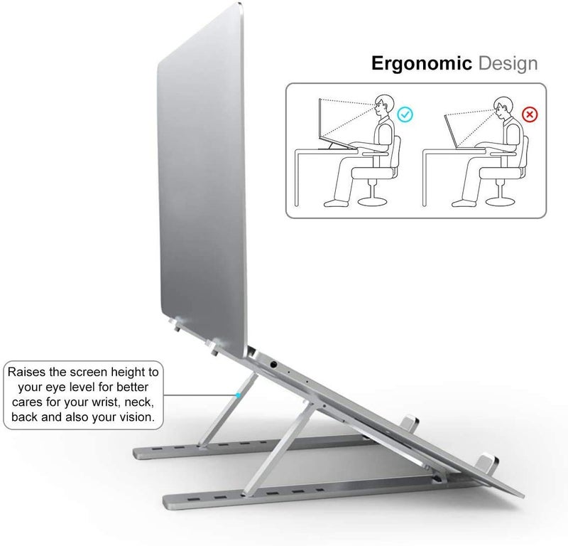 LEKORED LEKORED Adjustable Aluminum Laptop Stand Foldable Ventilated Portable Stand for Desk Tabletop Compatible with MacBook HP Dell Lenovo and More Ergonomic Design with Carry Pouch  - Image 3