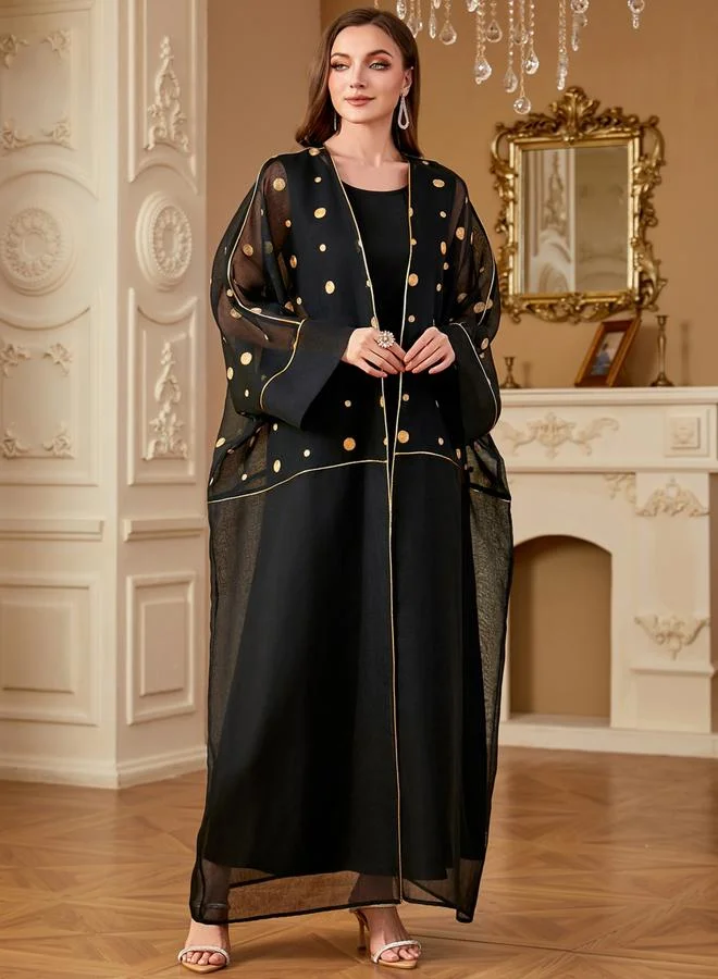 Take Two black Women Polka Dots Embellished Dress with kimono Set for Women | Best Price UAE