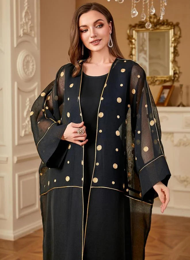 Take Two black Women Polka Dots Embellished Dress with kimono Set for Women | Best Price UAE