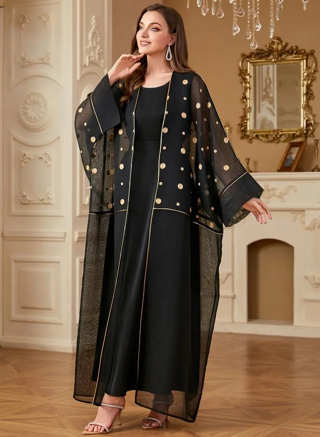 تايك تو طقم فستان مزين بنقاط بولكا مع كيمونو