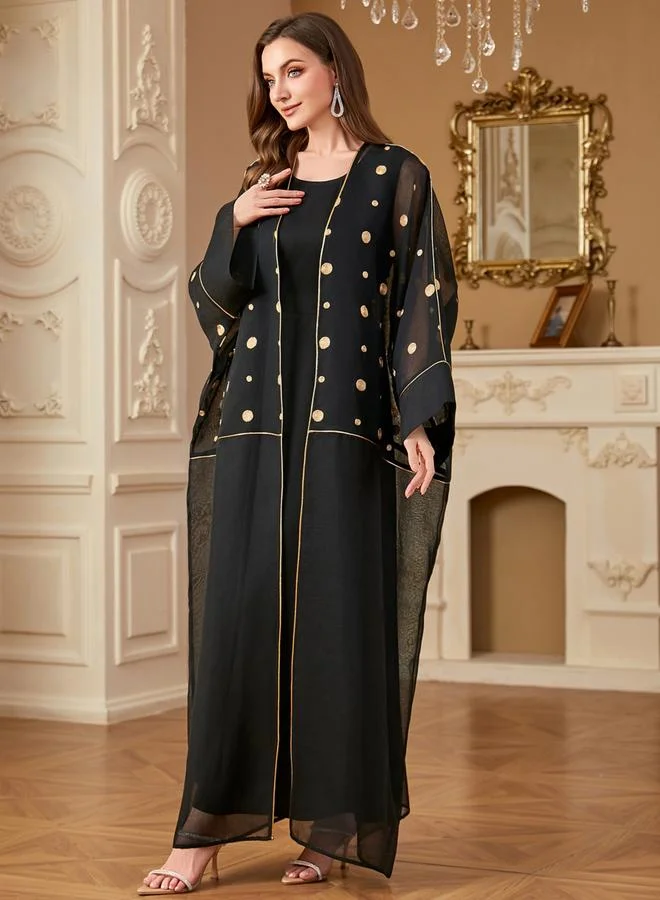 Take Two black Women Polka Dots Embellished Dress with kimono Set for Women | Best Price UAE