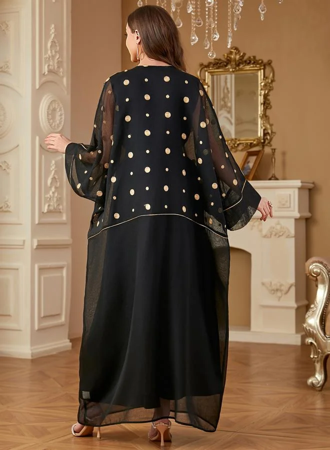 Take Two black Women Polka Dots Embellished Dress with kimono Set for Women | Best Price UAE