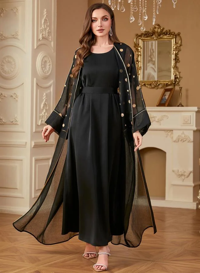 تايك تو طقم فستان مزين بنقاط بولكا مع كيمونو