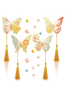 Excefore Metal Bookmark, 4 Pcs Vintage Metal Bookmark, Butterfly Flower Bookmark with Tassel Wedding Gift Gold Hollow Trim Book Page, for Women Girl Teacher Friend Book Lover Readers  - Image 1