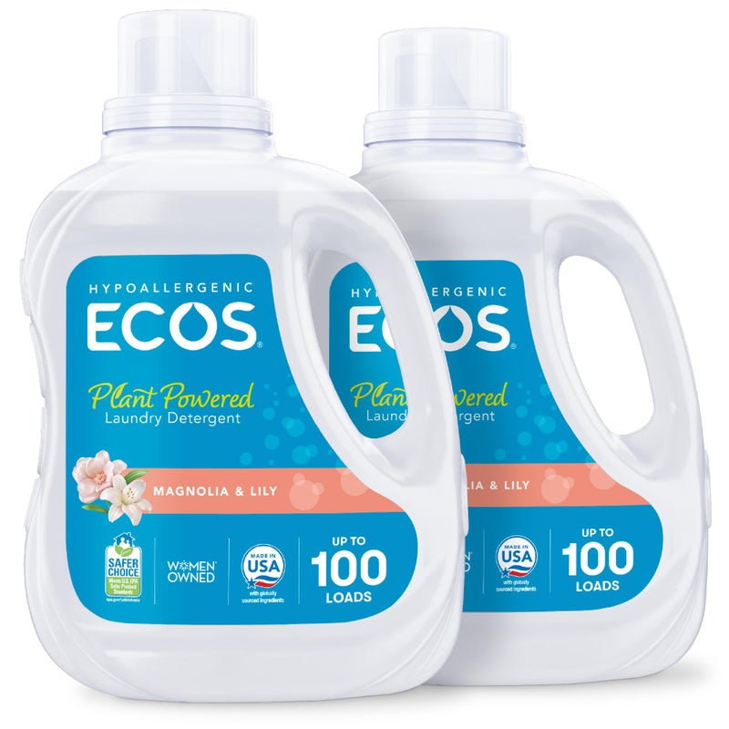 ECOS Laundry Detergent Liquid, 200 Loads - Dermatologist Tested Laundry Soap - Hypoallergenic, EPA Safer Choice Certified, Plant-Powered - Magnolia Lily, 100 Fl Oz (Pack of 2) - Image 1