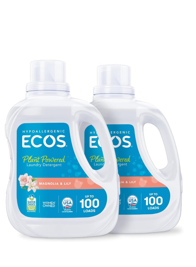 ECOS سائل منظف الغسيل ECOS، 200 غسلة - صابون غسيل تم اختباره من قبل أطباء الجلدية - مضاد للحساسية، معتمد من وكالة حماية البيئة الأمريكية، يعمل بالطاقة النباتية - زنبق الماغنوليا، 100 أونصة سائلة (عبوة من قطعتين)  - Image 1