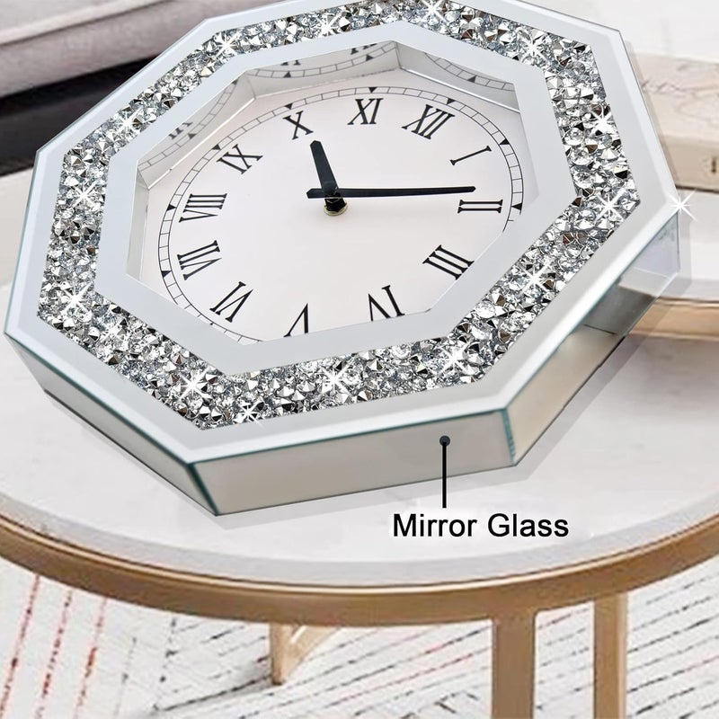 XIHACTY Wall Clock, Octagon Mirror Glass Clock, Cute Diamond 20-inch Non-Ticking Clock for Wall Décor, Perfect Home Decor for Bedroom, Bathroom Motif, Dining Room(Excluding Batteries.) - Image 5