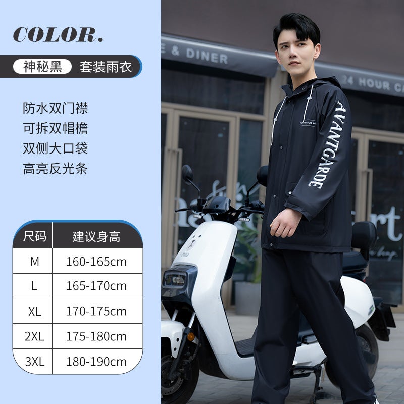 Raincoat rain pants suit wholesale split reflective full body rainstorm electric motorcycle takeaway rider waterproof clothing Black Upgraded Thickened [HD Double Brim Ventilation Hole Waterproof Placket]] 
