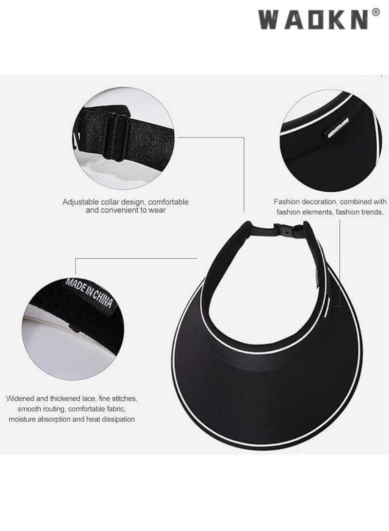 WAOKN Women's Visors, Breathable Women's Sun Hats Adjustable Wide Brim Riding Outdoor Sun Hats, Lightweight, Durable, Foldable for Easy Storage Sun Hat for Hiking Running Jogging Golf Tennis，Black - Image 4