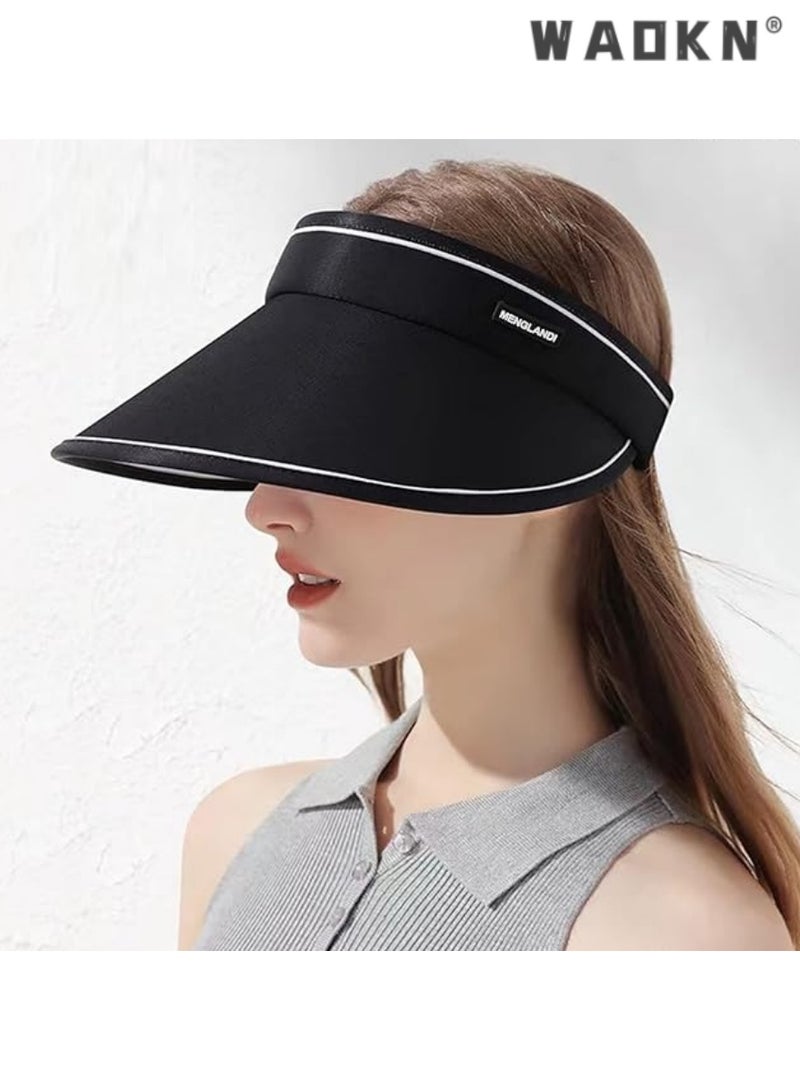 WAOKN Women's Visors, Breathable Women's Sun Hats Adjustable Wide Brim Riding Outdoor Sun Hats, Lightweight, Durable, Foldable for Easy Storage Sun Hat for Hiking Running Jogging Golf Tennis，Black - Image 2
