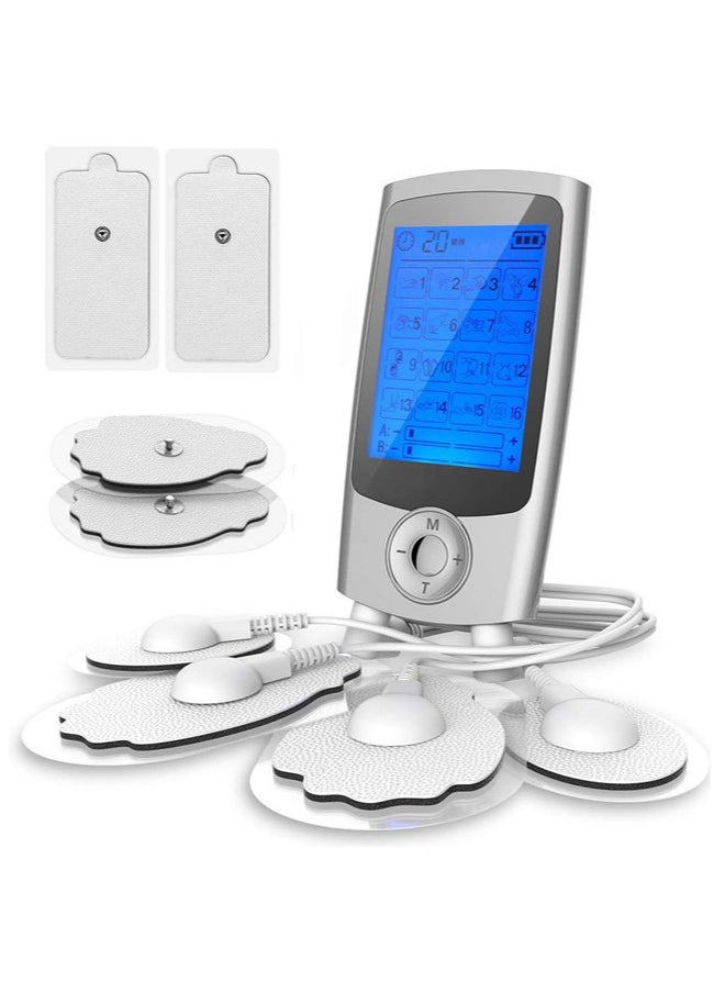 chixing وحدة TENS EMS لتحفيز العضلات لعلاج تخفيف الألم، جهاز تدليك نبضي كهربائي بـ 36 وضعًا ثنائي القناة مع 8 قطع من وسادات الأقطاب الكهربائية/وضع ثابت مستمر/وظيفة الذاكرة  - Image 1