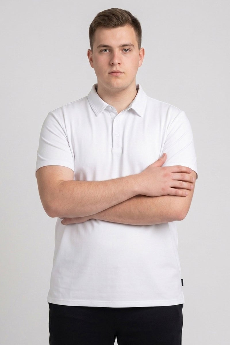 Layer 8 Men Sportswear Fit Short Sleeve Outdoor Polo Shirt, White - Image 1