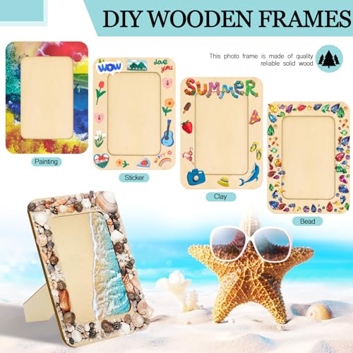 RYKOMO 12 Pieces DIY Wooden Picture Frames, Unfinished Solid Wood Photo Picture Frames for 4 x 6 in Photos, Standing Wooden Picture Frame for Thanksgiving Christmas Gift, Halloween DIY Crafts - Image 3