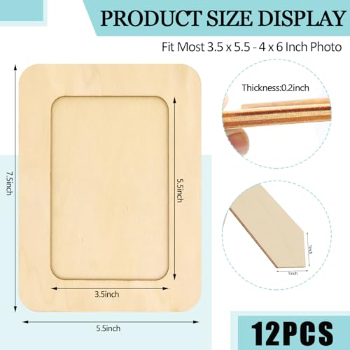 RYKOMO 12 Pieces DIY Wooden Picture Frames, Unfinished Solid Wood Photo Picture Frames for 4 x 6 in Photos, Standing Wooden Picture Frame for Thanksgiving Christmas Gift, Halloween DIY Crafts - Image 2