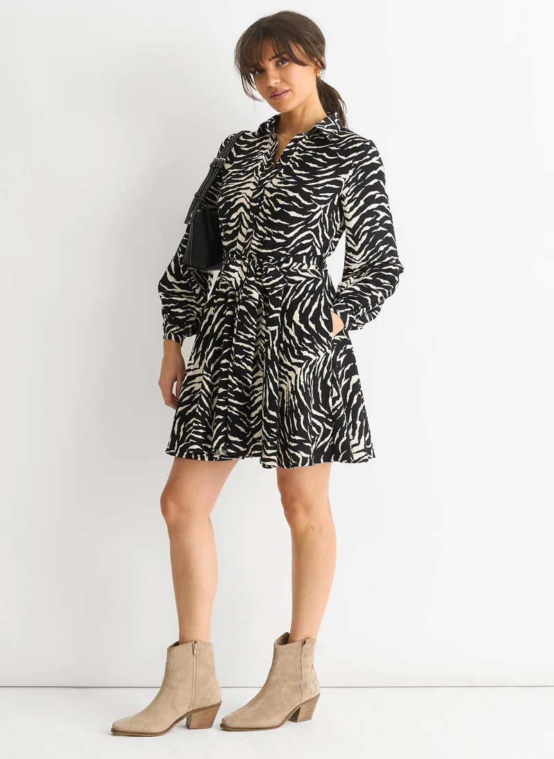 Gini London  Mono Zebra Belted Viscose Shirt Dress for Women | Best Price UAE