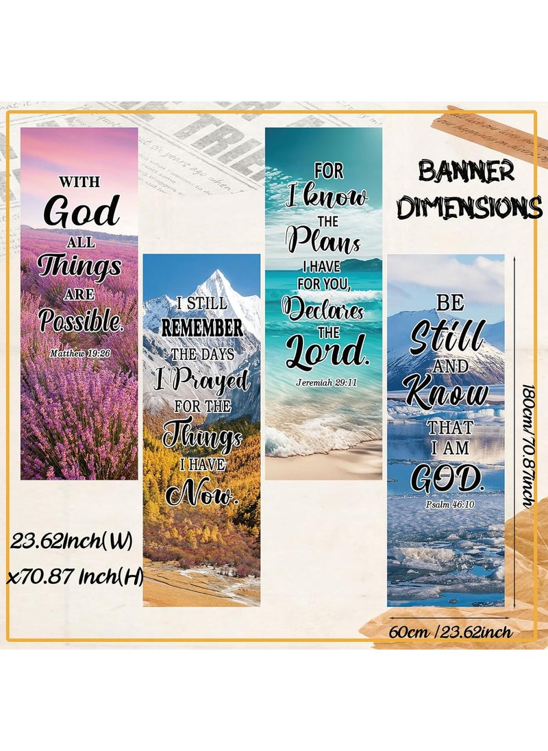 Moukeren Moukeren 4 Pcs Church Banners with Scripture Religious Porch Banners Church Sanctuary Wall Worship Bible Verse Exquisite Backdrop Scenic Pattern Inspirational Christian Praise Hanging SignsScripture  - Image 2