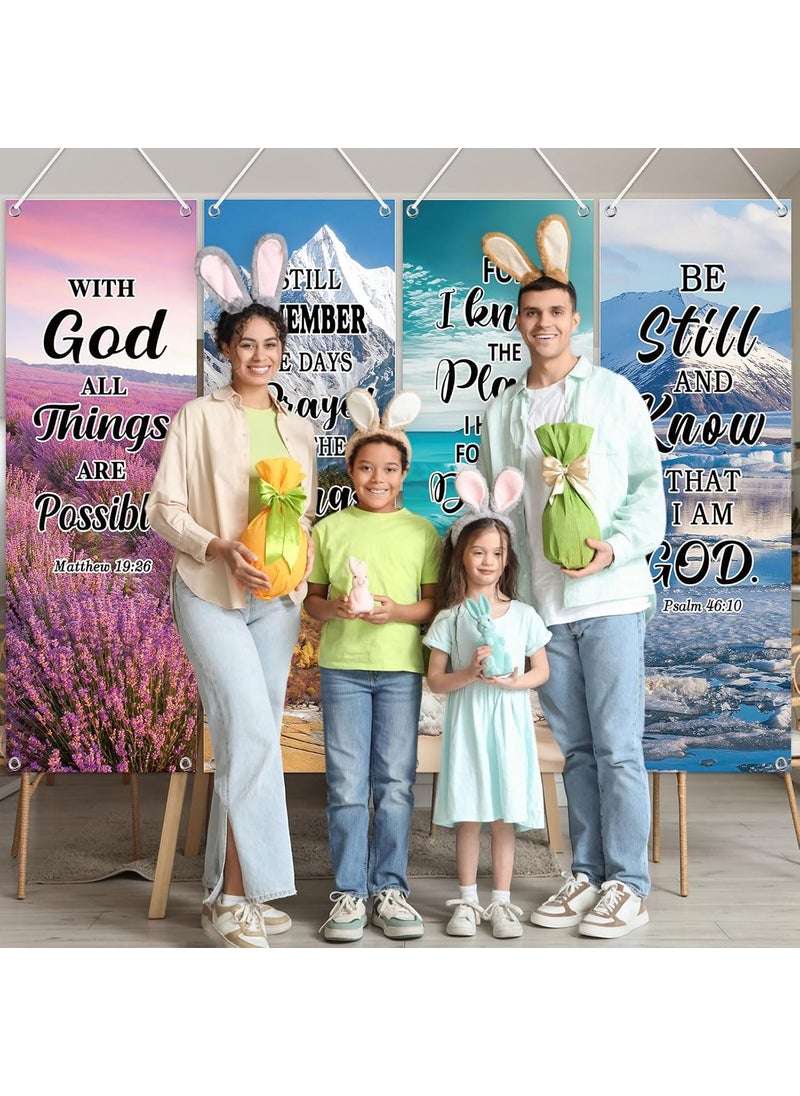 Moukeren Moukeren 4 Pcs Church Banners with Scripture Religious Porch Banners Church Sanctuary Wall Worship Bible Verse Exquisite Backdrop Scenic Pattern Inspirational Christian Praise Hanging SignsScripture  - Image 5