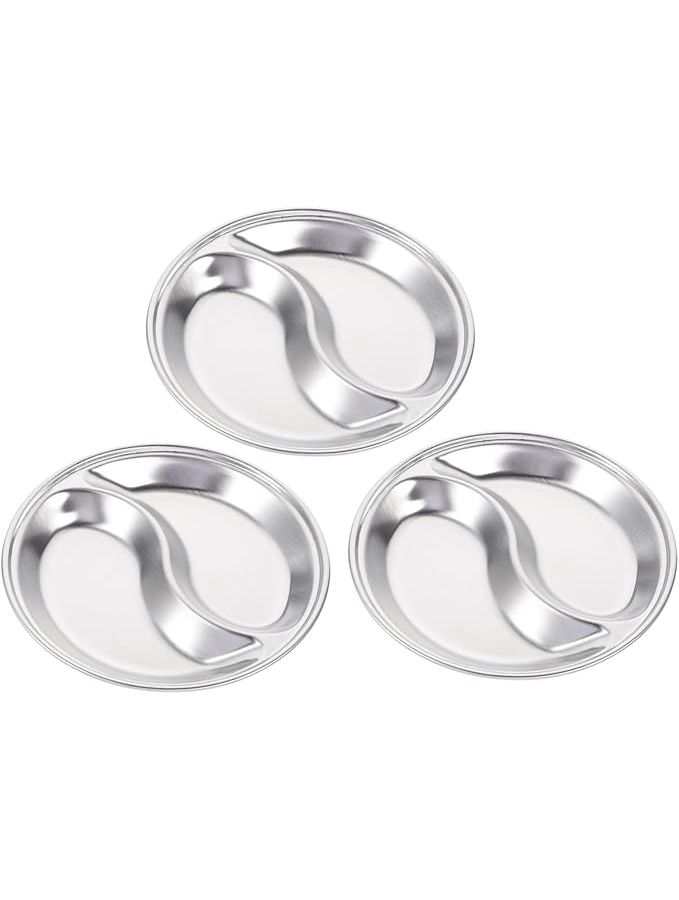 Silver Sauce Tray Appetizer Plates Dessert Bowls 3Pcs Multi Use Seasoning Plates - Image 1