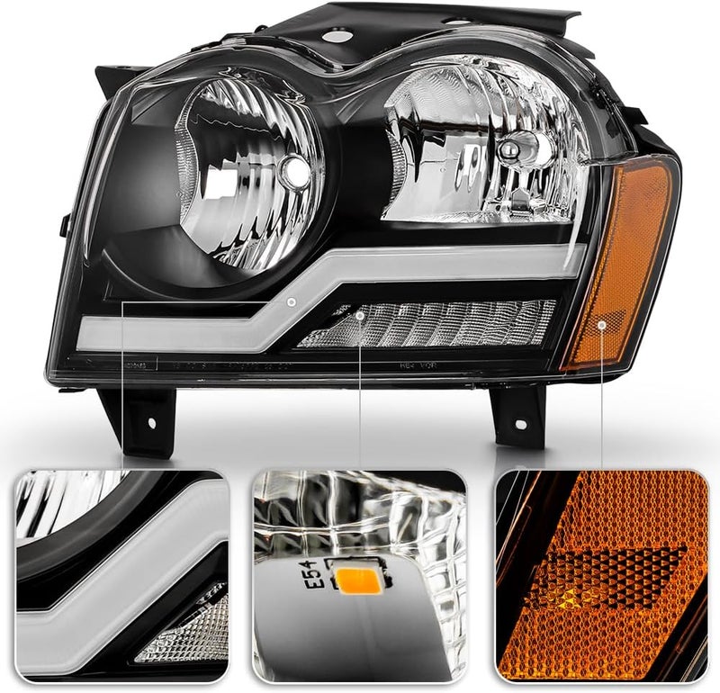 KEEKPO Black LED Tube Headlights for 2005-2007 Jeep Grand Cherokee - Image 4