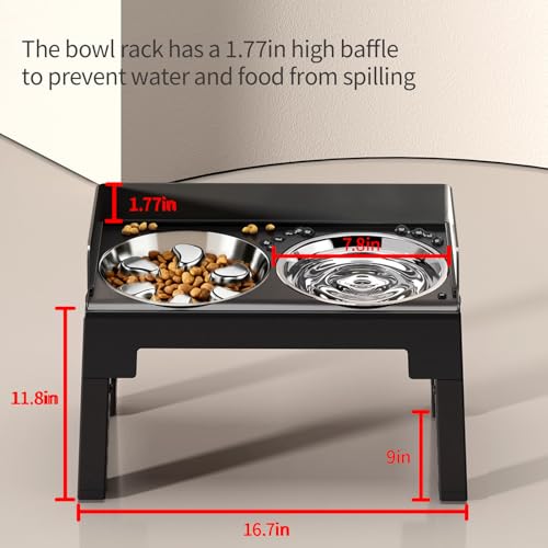 PAKEWAY Elevated Dog Bowls, Spill Proof, Tiltable Pet Feeder with 1 Stainless Steel Bowl &1 Stainless Steel Slow Feeder Bowl, 6 Height Adjustable Raised Bowls Stand for Medium Large Dogs - Image 3
