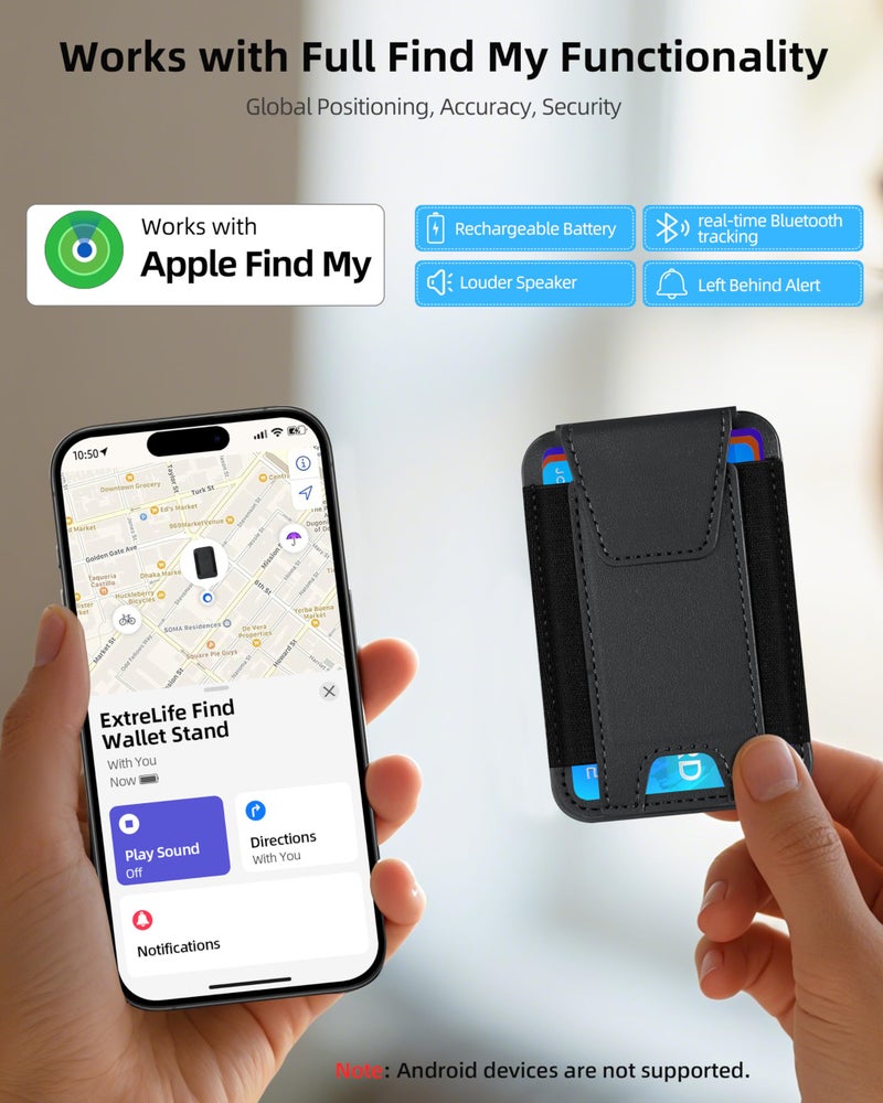 ExtreLife لمحفظة Magsafe، تعمل مع Apple Find My، أقوى محفظة مغناطيسية لهاتف iPhone 16/15/14/13/12، غطاء خصوصية، حامل قابل للتعديل، حجب RFID، أسود - Image 2