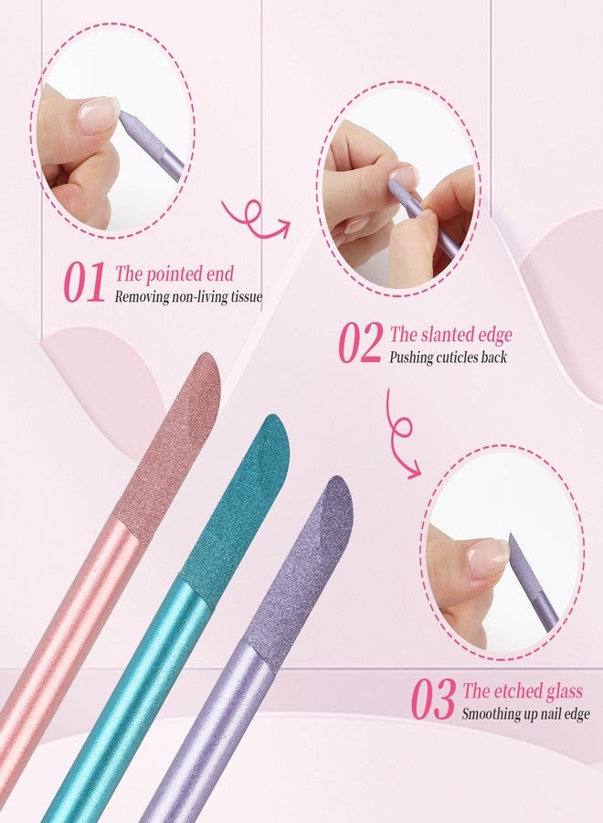 heemeei 3Pcs Glass Cuticle Pusher, heemeei Dual-Ended Manicure Stick, Crystal Cuticle Pusher Glass File, Professional Precision Filing Cuticle Remover, Manicure Pedicure Tools for Nails and Cuticles Care - Image 4