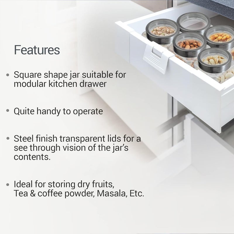 TREO By Milton Cube Storage Glass Jar Set of 6, 180 ml Each, Transparent, BPA Free, Storage Jar, Kitchen Organizer Modular, Multipurpose Cookies Jar - Image 4