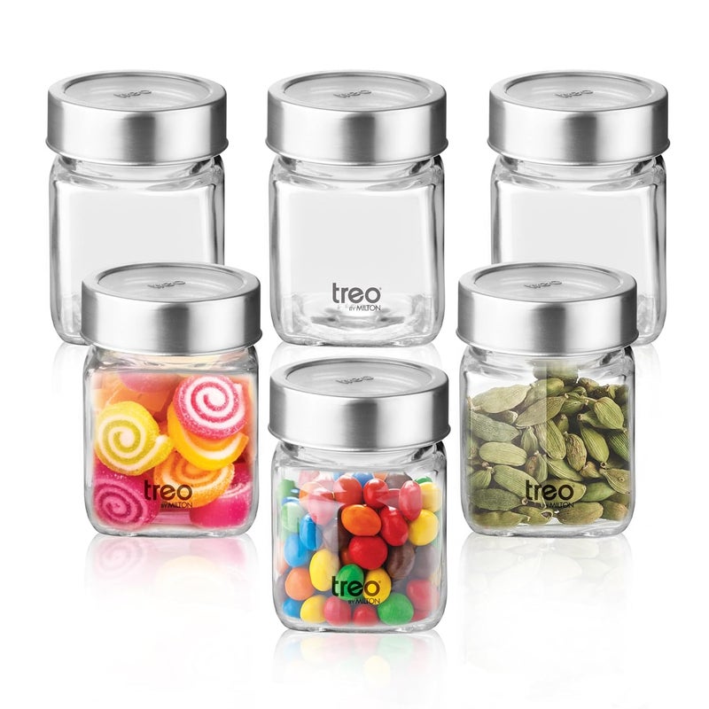 TREO By Milton Cube Storage Glass Jar Set of 6, 180 ml Each, Transparent, BPA Free, Storage Jar, Kitchen Organizer Modular, Multipurpose Cookies Jar - Image 1