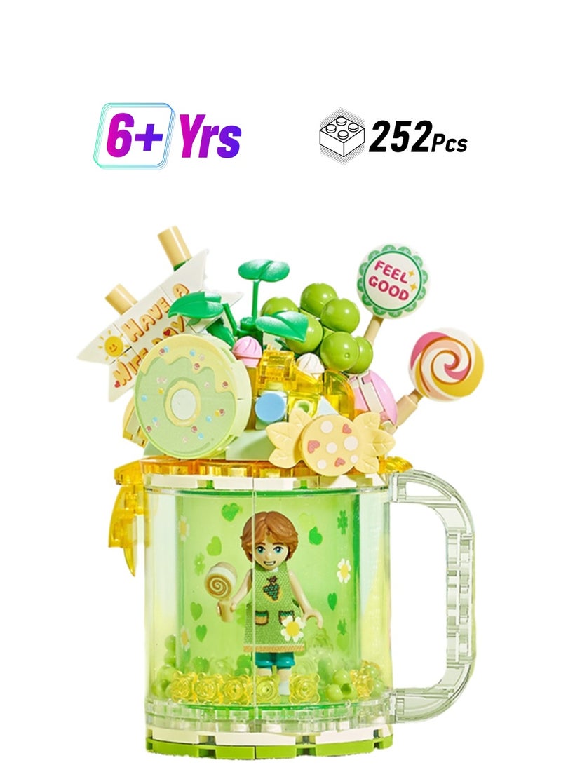 Sunshine Green Grape 252 Pieces, Girl Ice Cream Milk Tea Cup Set Building Block Toy Assembly Model Gift For Children  - Image 1
