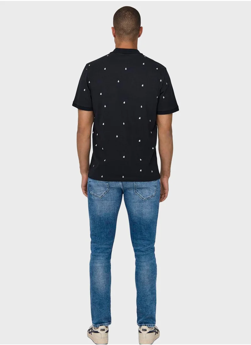 Only & Sons All Over Print Crew Neck Polo