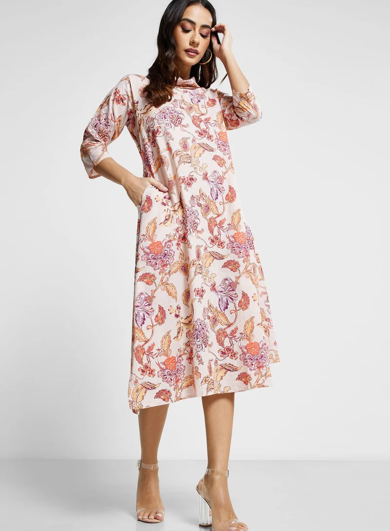 kolaba Asymmetric Hem Floral Print Dress