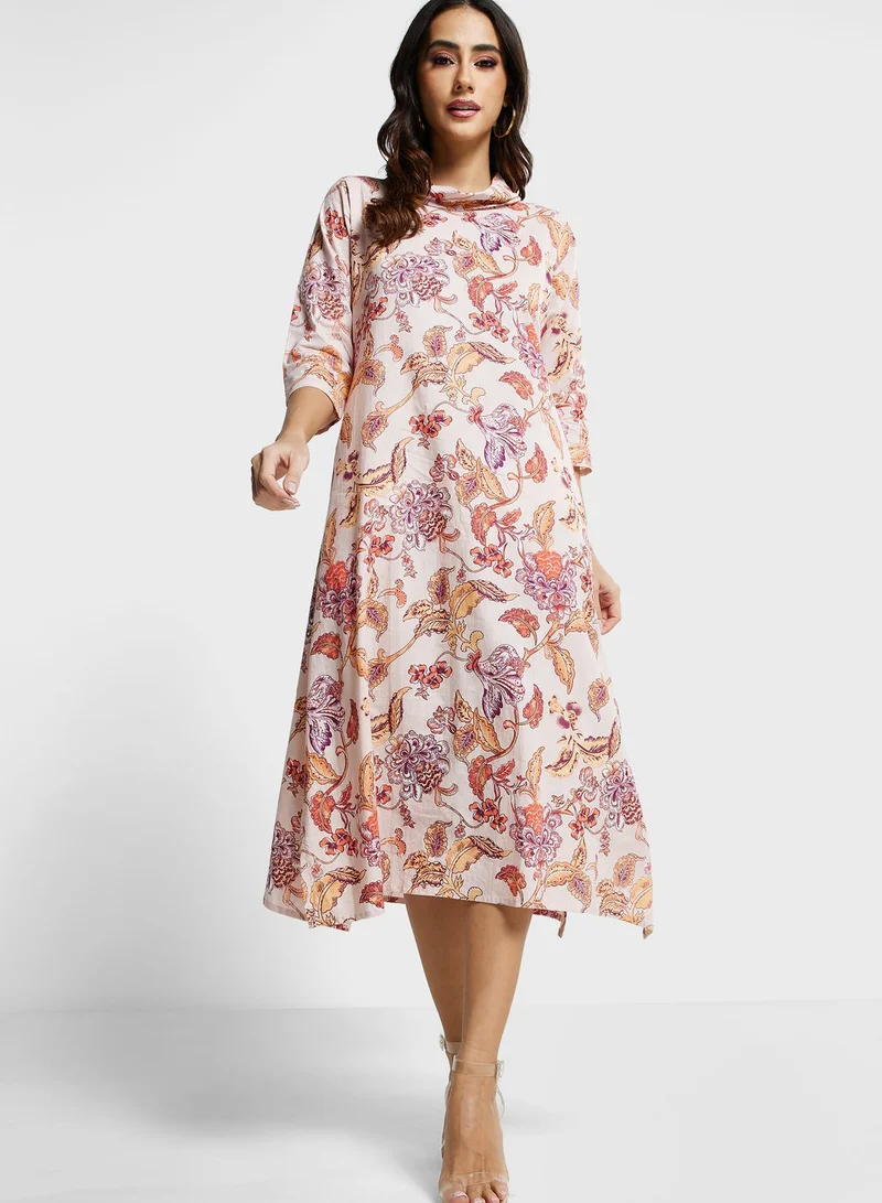 kolaba Asymmetric Hem Floral Print Dress